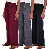 Real Essentials 3 Pack Soft Palazzo Pajama Pants for Women, Wide Leg Comfortable Casual Lounge Yoga Bottoms (Plus Size)