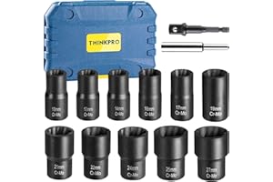 THINKPRO Lug Nut Removal Tool,13 PCS Bolt Extractor, 1/2 Inch Drive Lug Nut Extractor Set, Easy Out Lug Nut remover for Damaged, Frozen, Studs, Rusted, Rounded-Off Bolts & Nuts Screws