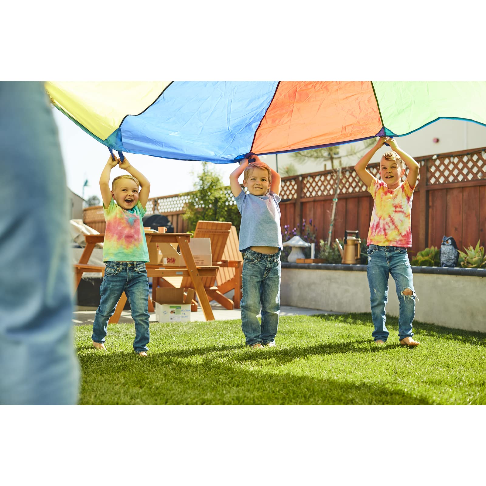 Excellerations Brawny Tough 20-Foot Rainbow Play Parachute for Kids with 16 Handles, Kids Toy (Item # P20)