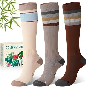 Owcorowan Bamboo Viscose Compression Socks 15-20 mmHg Knee High,3 Pairs | Soft bamboo viscose blend offers breathable comfort