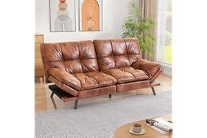 AMICLIBER Memory Foam Faux Leather Futon Sofa Bed Couch,Convertible Futon Sofa Couch,Loveseat Sleeper Sofa Bed,Small Splitback Modern Sofa Bed for Living Room,Office,Apartment,Caramel Brown