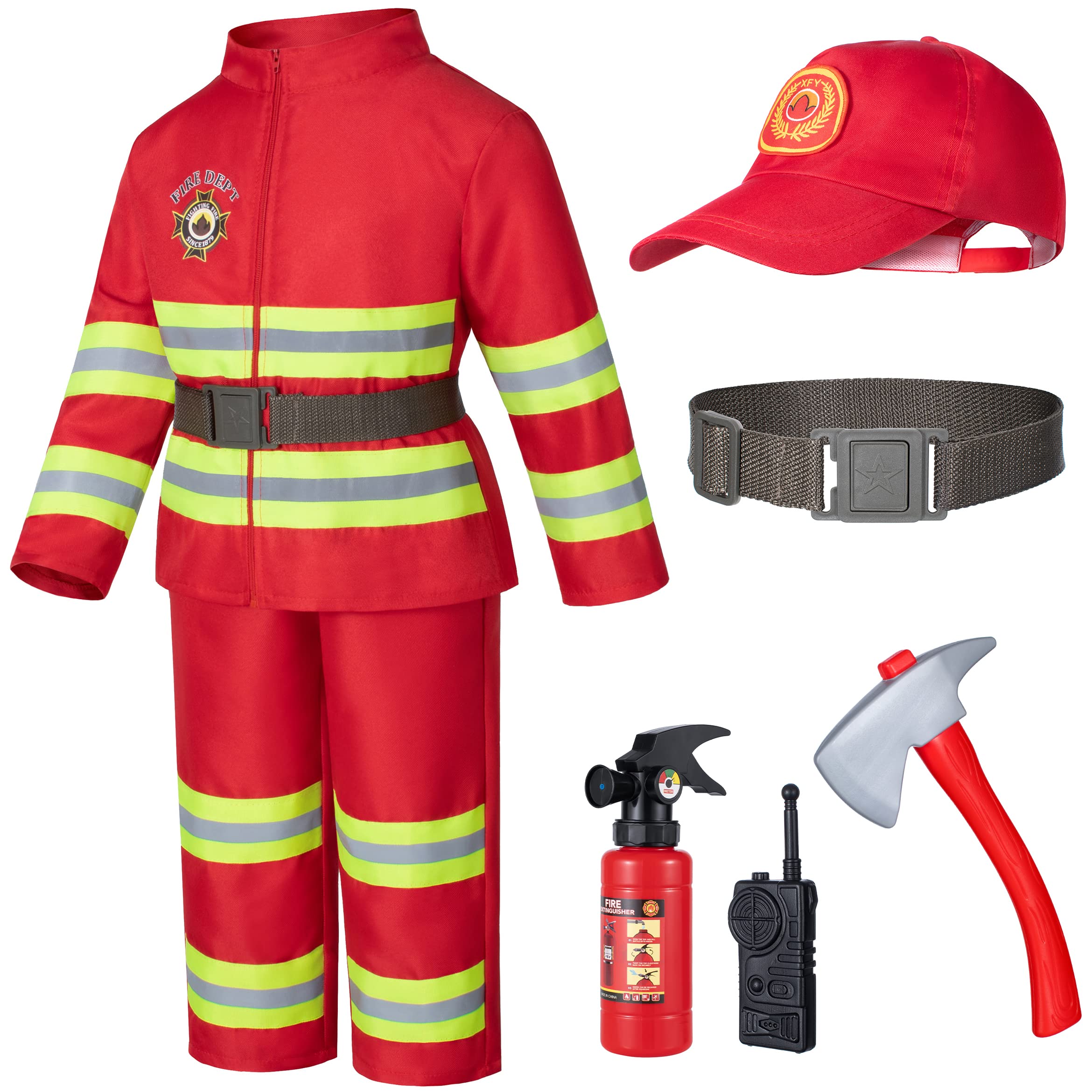 Photo 1 of ***Only pants, shirt & hat***Child Fire Fighter Chief Role Costume Red for Kids(110cm 3-4 Years)