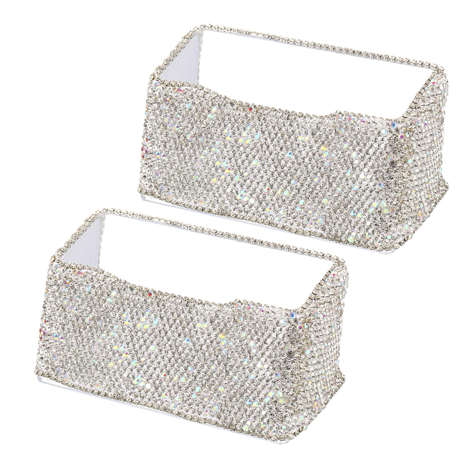 PATIKIL Business Card Holder for Desk, 2 Pack Rhinestone Business Card Holders Bling Name Card Stand Organizer Cards Display for Office Exhibition, White