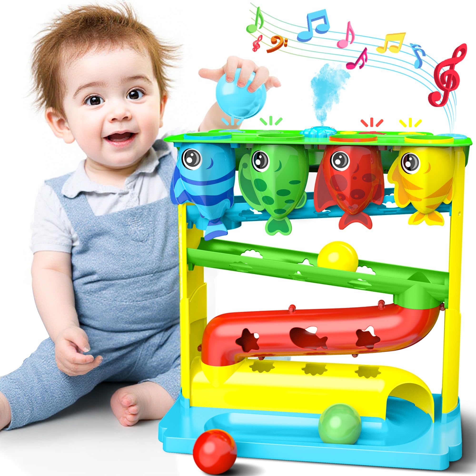 Photo 1 of Ball Drop Toy for 1, 2 Years Old Boys & Girls, Interactive Toddler toy with Lights, Music & Water Spray, Montessori STEM Learning Toys for 9-18 Months, Infant Early Development Gift (Blue)