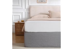 Houieso King Size Gray Bed Skirt with 14-Inch Drop, Easy Fit Wrap-Around Cover for Bed, Wrinkle-Free and Fade-Resistant Box Spring Cover.(Gray Stripes, King)