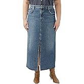 Silver Jeans Co. Womens Plus Size Front-Slit Maxi Jean Skirt
