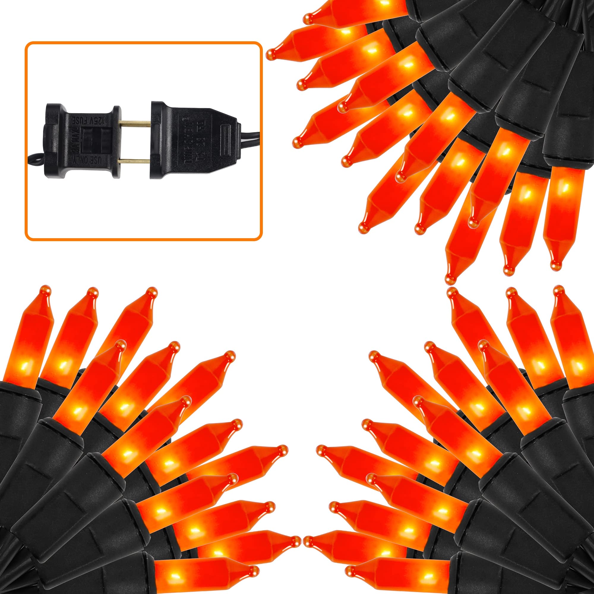 Photo 1 of LJLNION 3 Pack Halloween Lights Outdoor, Each 33ft 150 Count Black Wire Incandescent Fairy Mini Lights, 120V UL Certified Clear Light String, Connectable for Patio Tree Party Home Decor, Orange