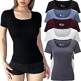 FMNNNN 5 Pack Short Sleeve for Womens Square Neck T Shirts Fashion Casual Basic Tees Tops Summer Outfits Clothes 2026