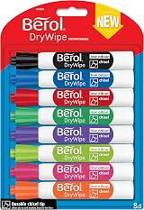 Berol Dry Wipe Whiteboard Markers 8 Count Assorted Colours Chisel Tip view 8