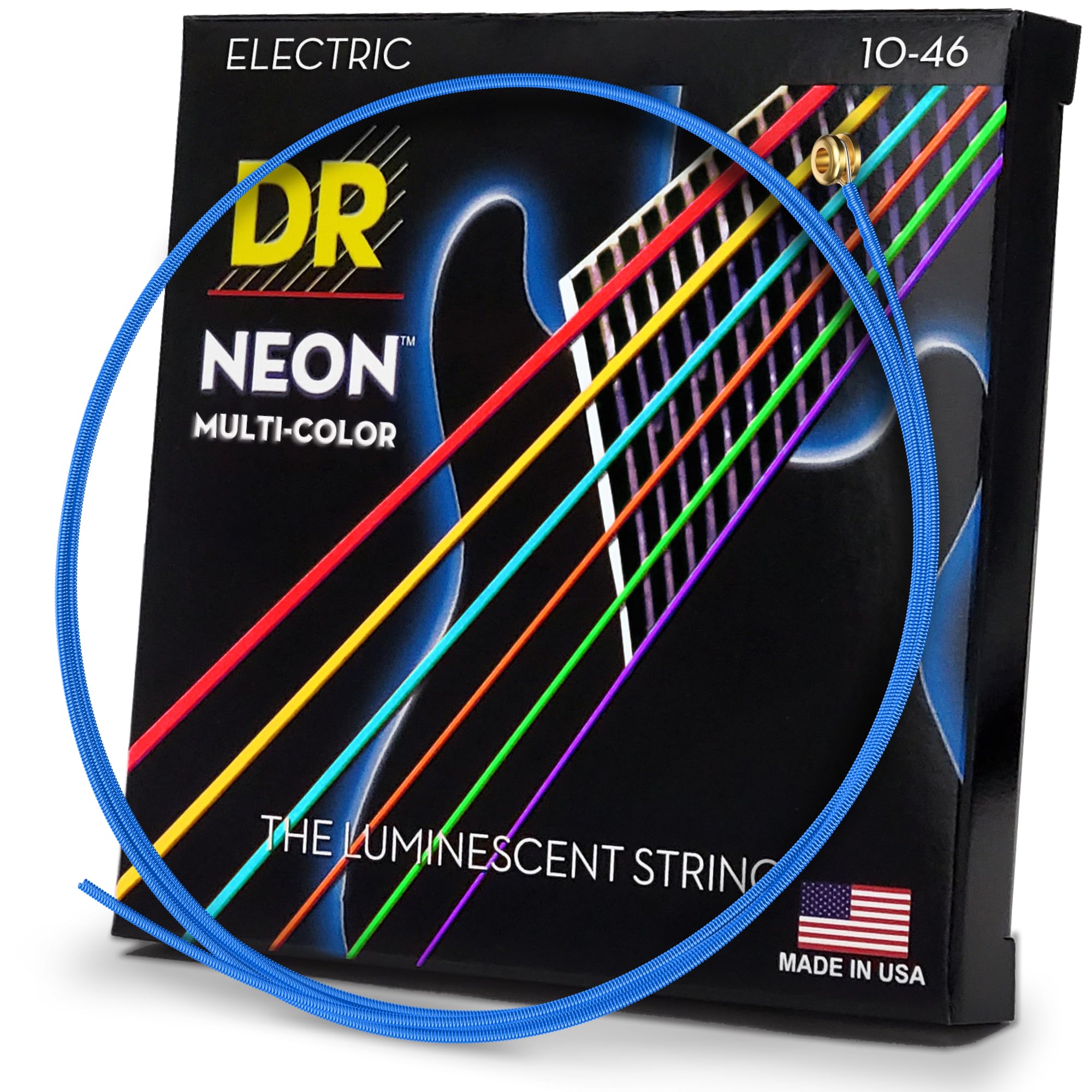 DR Strings HI-DEF NEON™ - MULTI-COLOUR Coloured Electric Guitar Strings: Medium 10-46