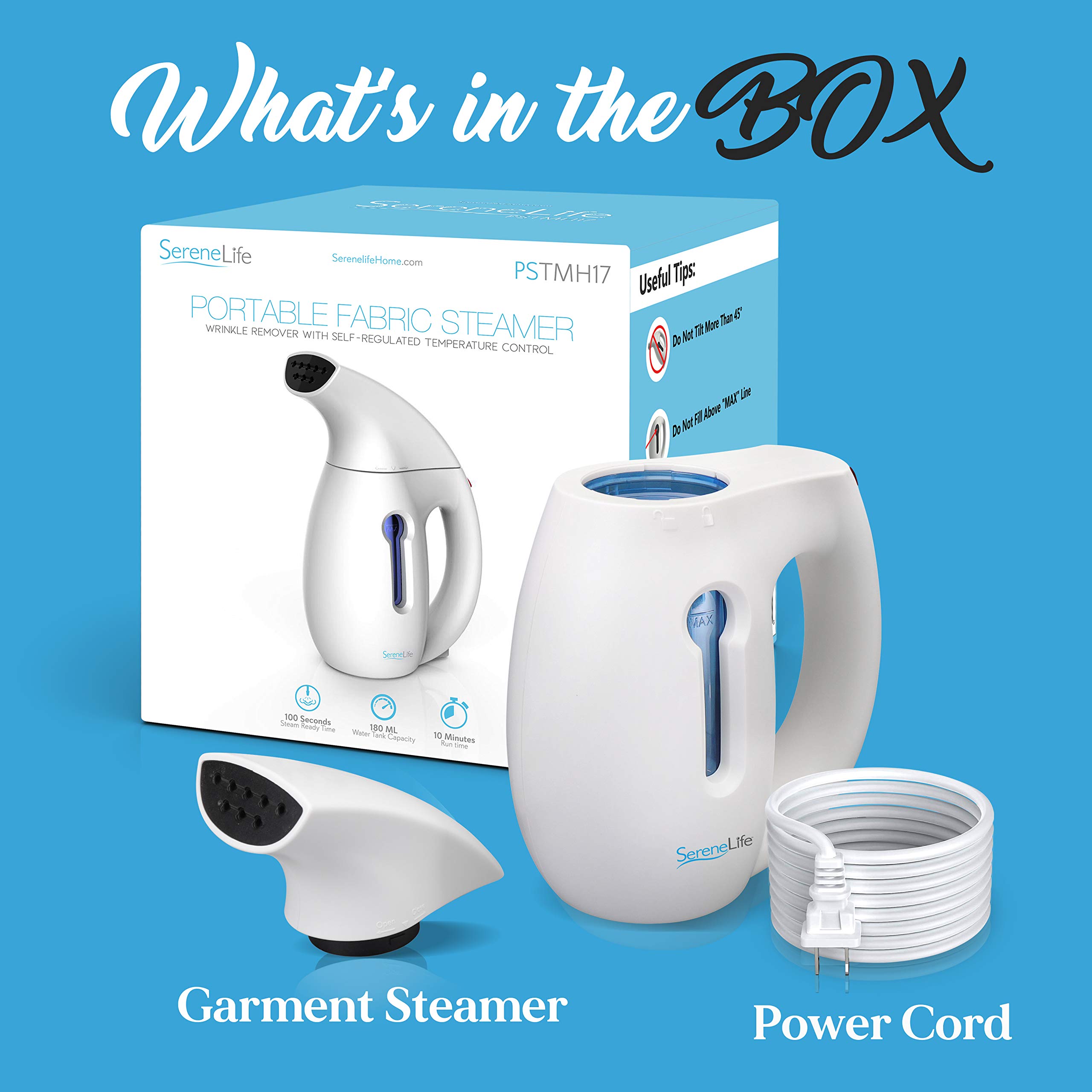 SereneLife Portable Handheld Fabric Steamer - 180ml Water Tank Capacity Compact Lightweight Travel Steamer Handheld Water Vapor Garment Steamer, Wrinkle Remover For Clothes Furniture Curtain - PSTMH17