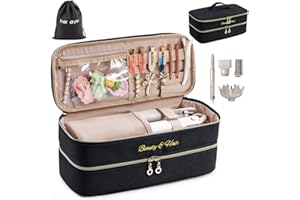 ELCUPA Double-layer Hair Tools Travel Case with Black Hair Dryer Bag with Detachable Divider compatible with Shark FlexStyle/SmoothStyle - Flat Curling Iron Travel Organizer