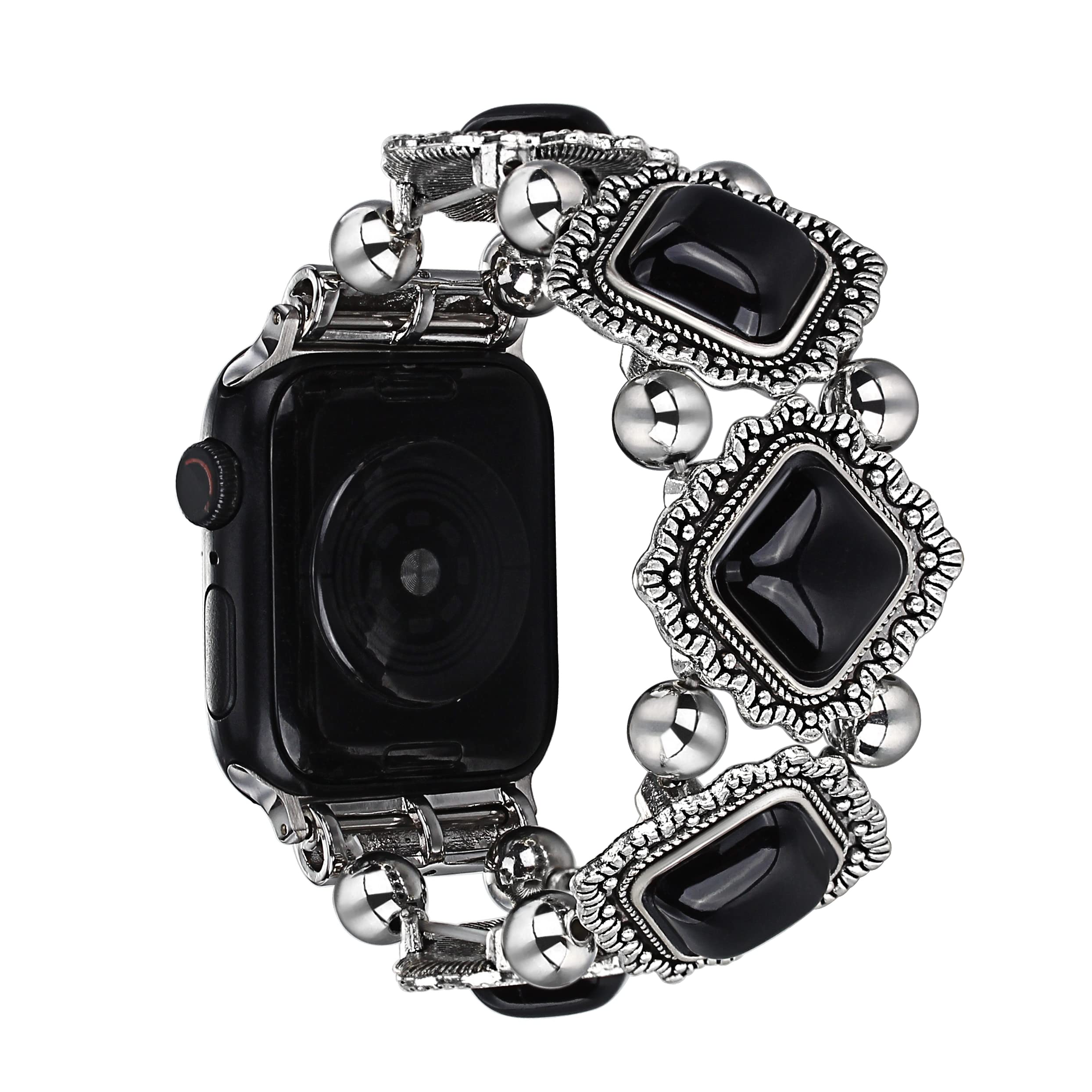 CHARMINGO Boho Beaded Bracelet Compatible with Apple Watch Band Women Men 38/40/41mm, Bohemian Vintage Ethnic Antique Style Western Turquoise Handmade Stretchy Strap for iWatch Bands Series Ultra 2 SE