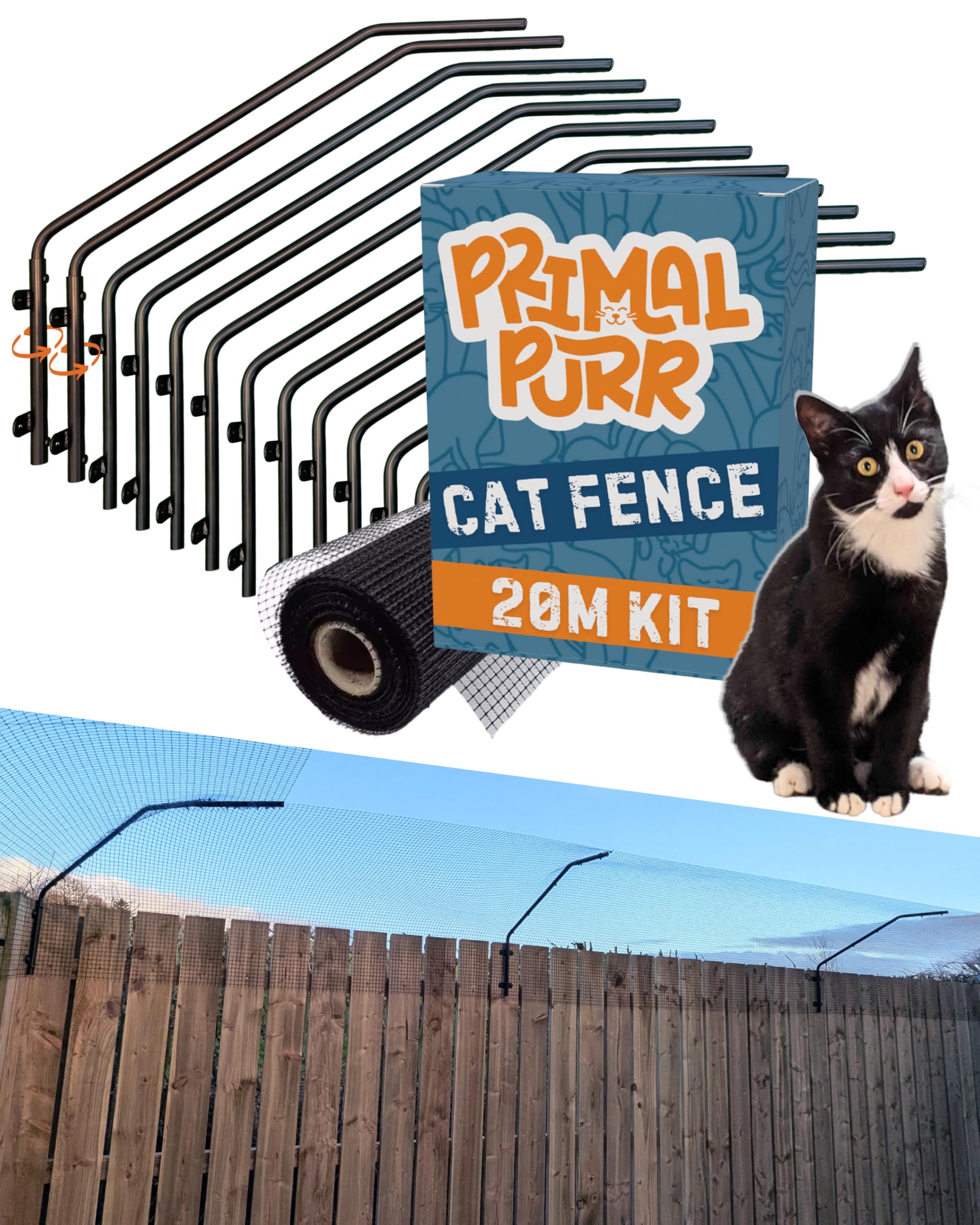 Photo 1 of Cat Fence Outdoor Barrier - Top of Fence Height Extender Solution for Pets - Wall Topper – Invisible Solution for Small Dogs - Cat proofing Fence Extension - Catio (20m / 66ft)