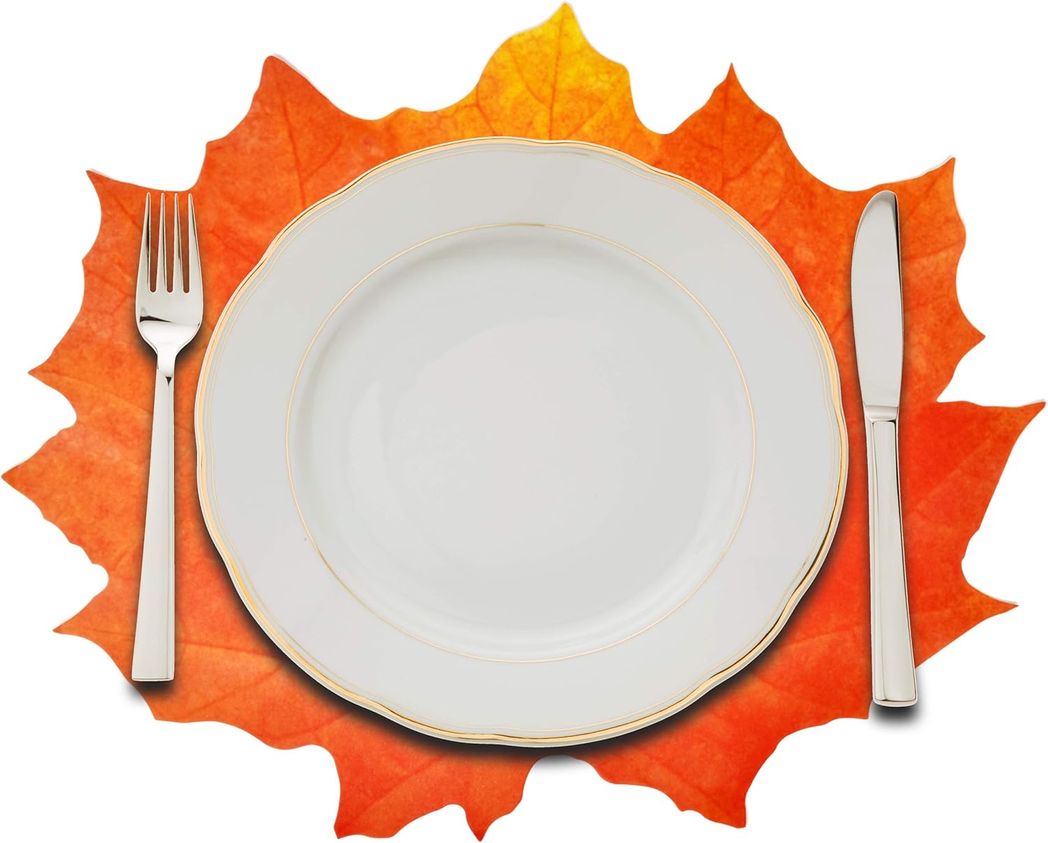 Paper Harvest Leaf Placemats 48 Pack Orange Color Thanksgiving Autumn Maple Leaves Shaped Chargers Place Mats 12" x 16" Fall Turkey Crafts Dinner Party Table Decorations by Gift Boutique: Kitchen & Dining