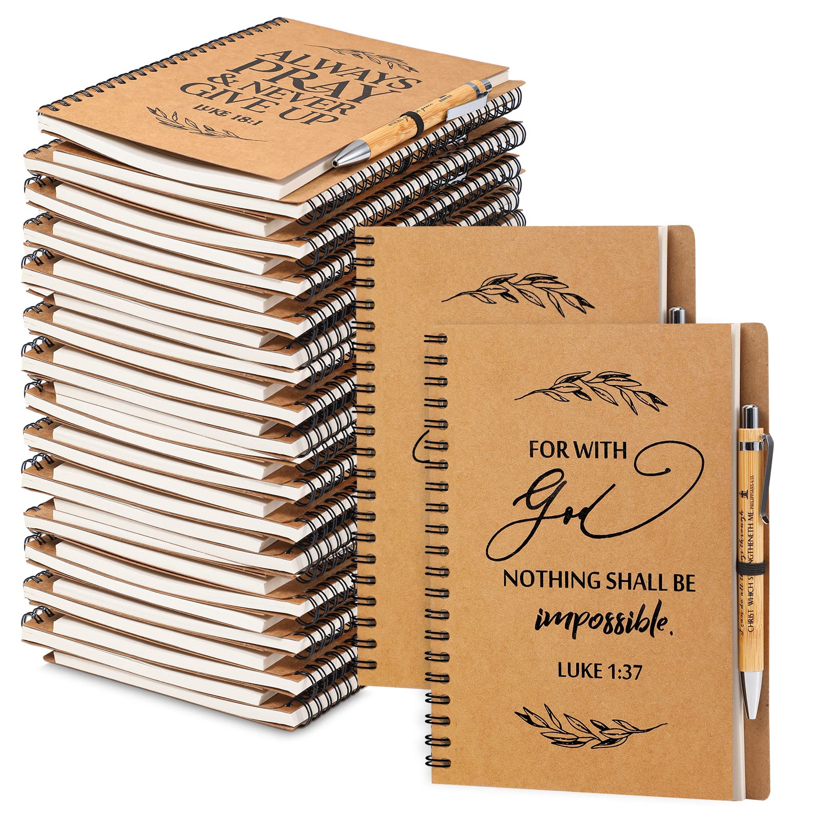 Photo 1 of Kosiz 20 Pcs/ 10 Set Christian Gift Bulk A5 Spiral Notebook 5.5"x8.3" Christian Prayer Journal Bible Ballpoint Pen Religious Christmas Church Gifts Fo Women Men Pastor's Wife Sunday School (Brown)