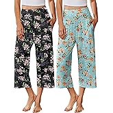 Ekouaer 2 Pack Womens Pajama Pants Wide Leg Capri Yoga Pants Lounge Comfy Sleep Pj Bottoms with Pockets