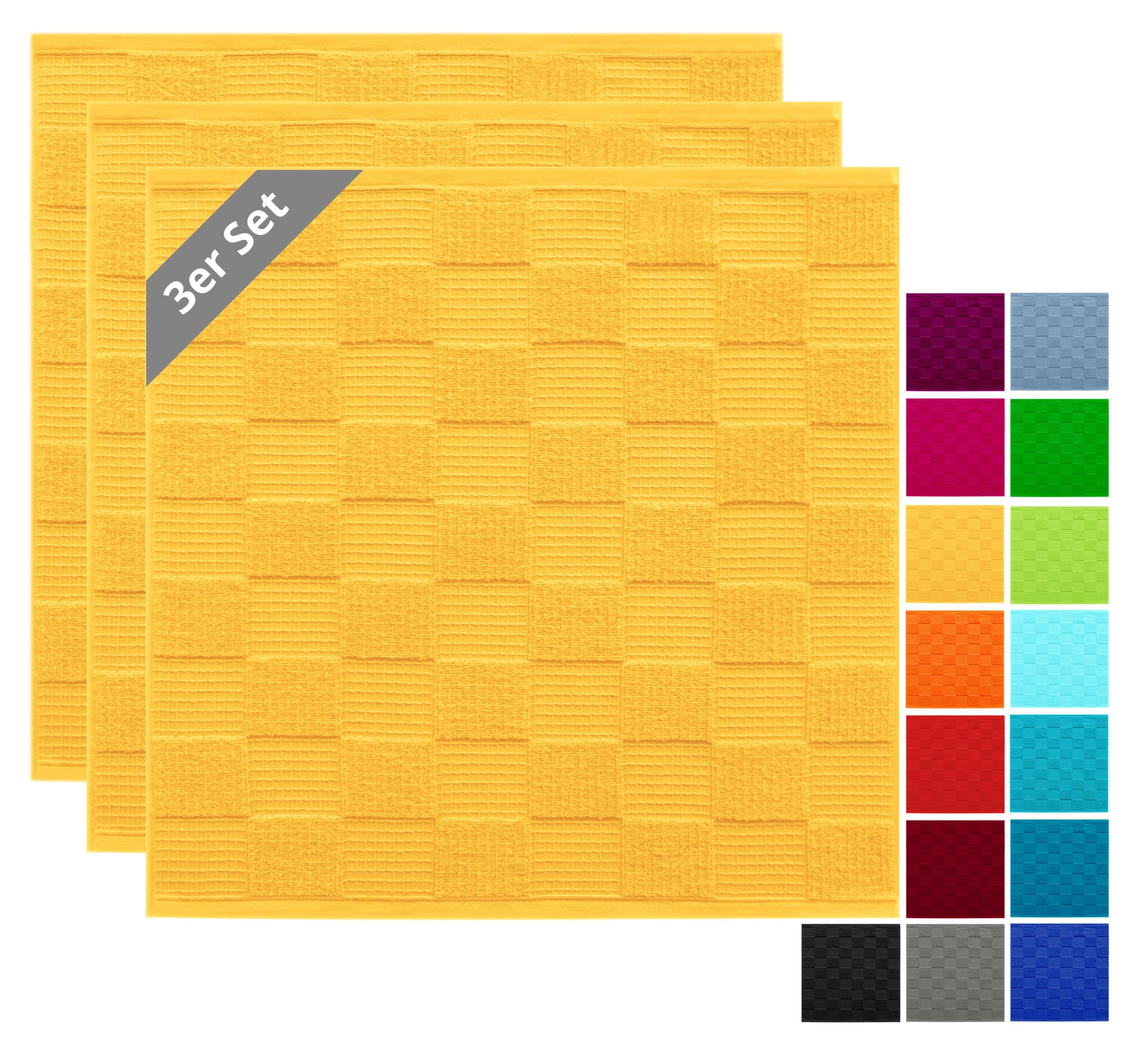 Lashuma Tea Towels 100% Cotton - Kitchen Towels & Tea Towels 50 x 50 cm Waffle Pique & Terry Towelling Yellow, Set of 3 — image 1