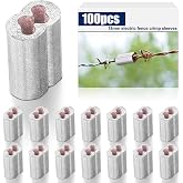 Otoolling 100 Pcs Barbed Wire Crimp Sleeves 2-3 for 12.5 Ga, 18 mm | Silver Gritted Steel Crimp Sleeves, Superior Wire Gripping, Quick Splice in Line Strainer Loop, for Electric Fence Splicing