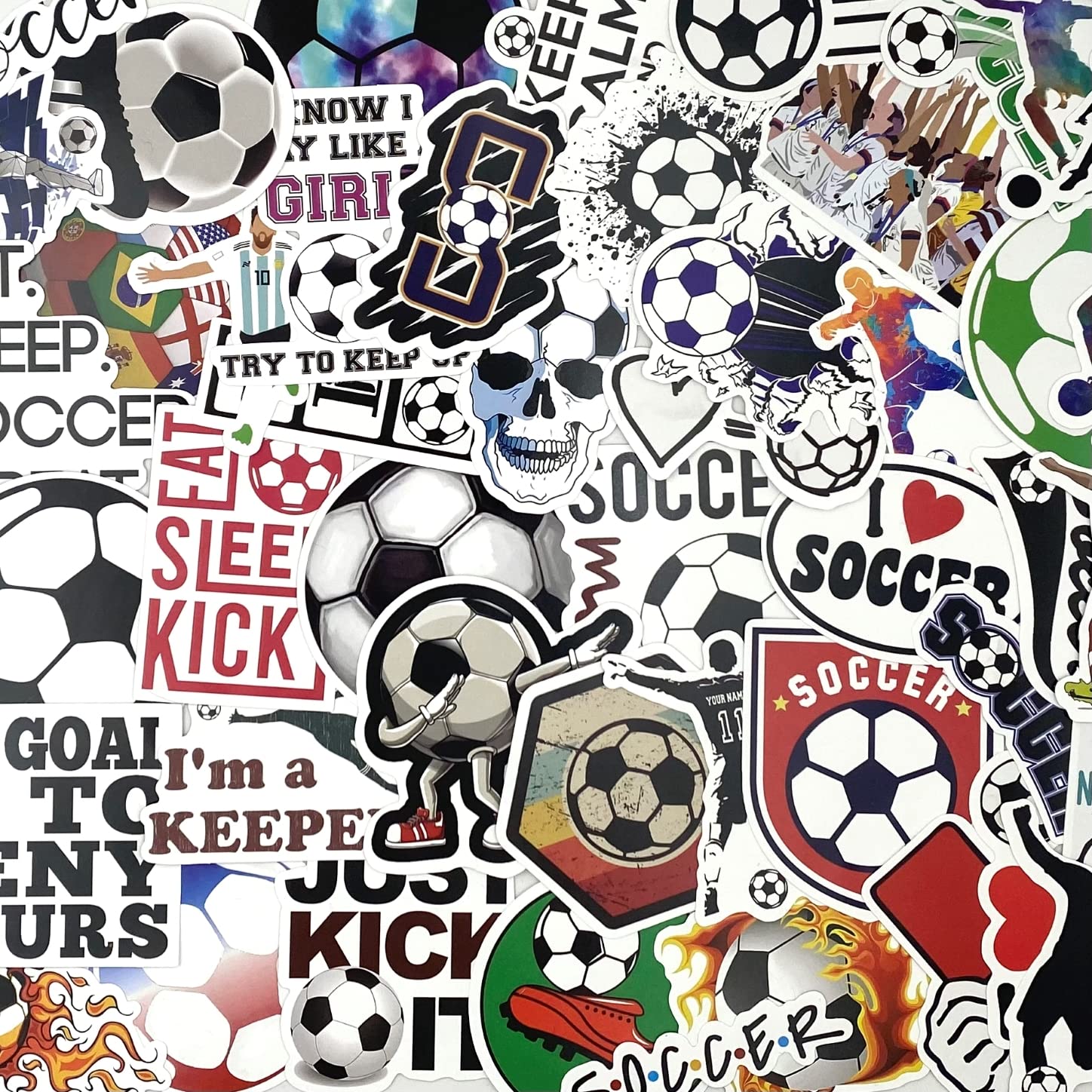 AOWDIAO 100 Pieces Soccer Stickers, Vinyl Waterproof Stickers Pack, Soccer Gifts, Party Favors & Decorations