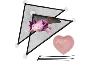 HOMEDY CRAFTS Axolotl Hammock for Aquarium and Ceramic Feeding Dish, Axolotl Hammock, Reptile Triangle Hammocks with Tray Feeder, Axolotls Accessories for Tank, Bearded Dragon Tank Accessories (Black, M)
