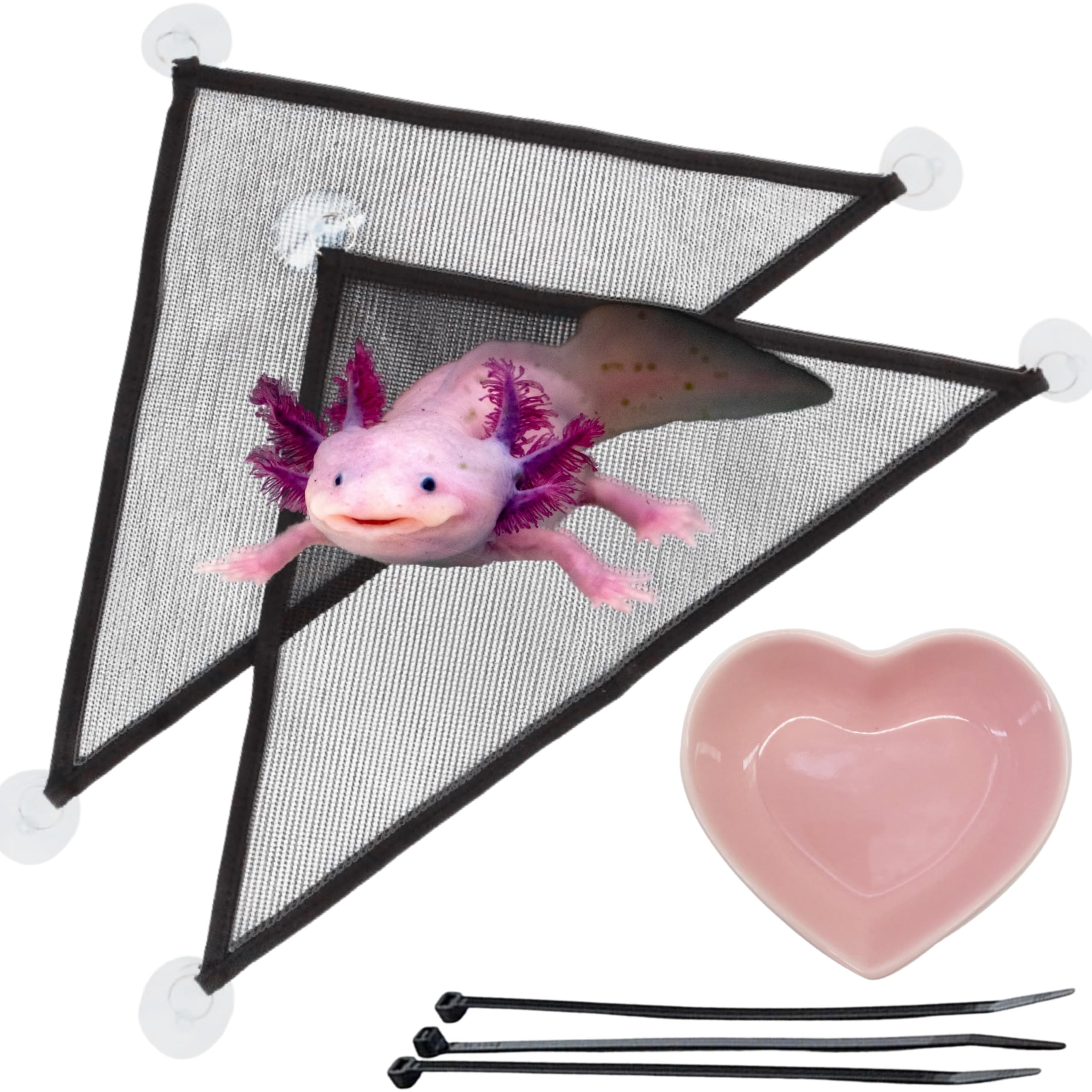 Photo 1 of Axolotl Hammock for Aquarium and Ceramic Feeding Dish, Axolotl Hammock, Reptile Triangle Hammocks with Tray Feeder, Axolotls Accessories for Tank, Bearded Dragon Tank Accessories (Black, M)