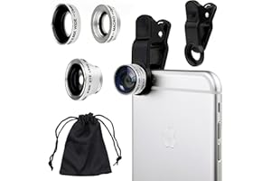 Universal 3 in 1 Camera Lens Kit for Smart phones (including iPhone, Samsung Galaxy, HTC, Motorola and More), Tablets, iPad, and Laptops includes One Fish Eye Lens / One 2 in 1 Macro Lens and Wide Angle Lens / One Universal Clip / One Microfiber Carrying Bag / with Camkix® Retail Packaging (Silver)