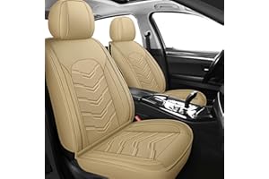 AOOG Leather Car Seat Covers 5PCS Full Set, Breathable Leatherette Automotive Seat Covers, Non-Slip Universal Interior Covers Waterproof for Most Sedans SUV Trucks, Airbag Compatible, Beige