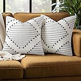 Mecatny Boho Outdoor Throw Pillow Covers 18X18 Set of 2, Farmhouse Decorative Pillow Covers for Couch Sofa Living Room, Navy & Cream White