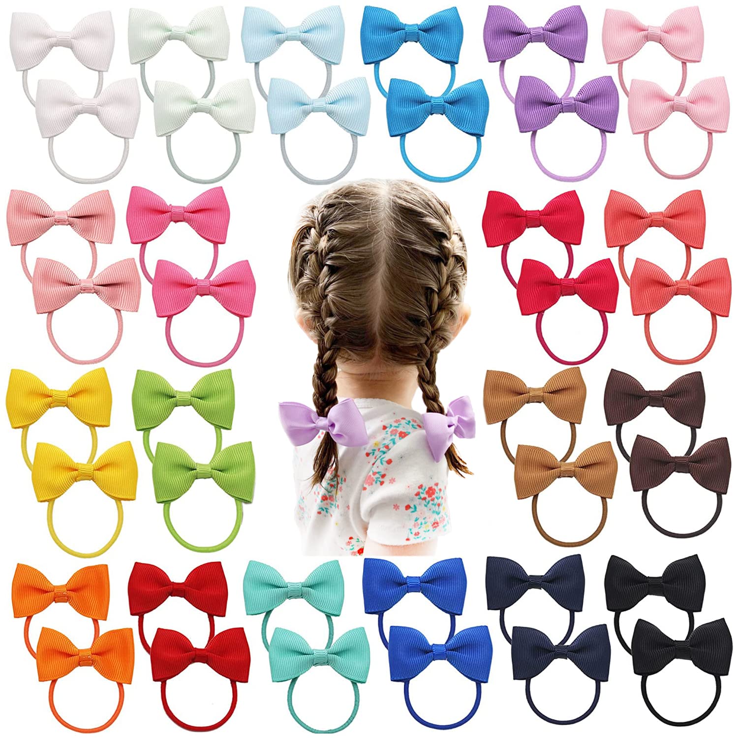JOYOYO 40 Pcs Hair Bands for Toddlers - 2.75 Inch Ribbon Bows, Girls Hair Ties and Elastic Bands, Hair Bobbles for Toddler Girls