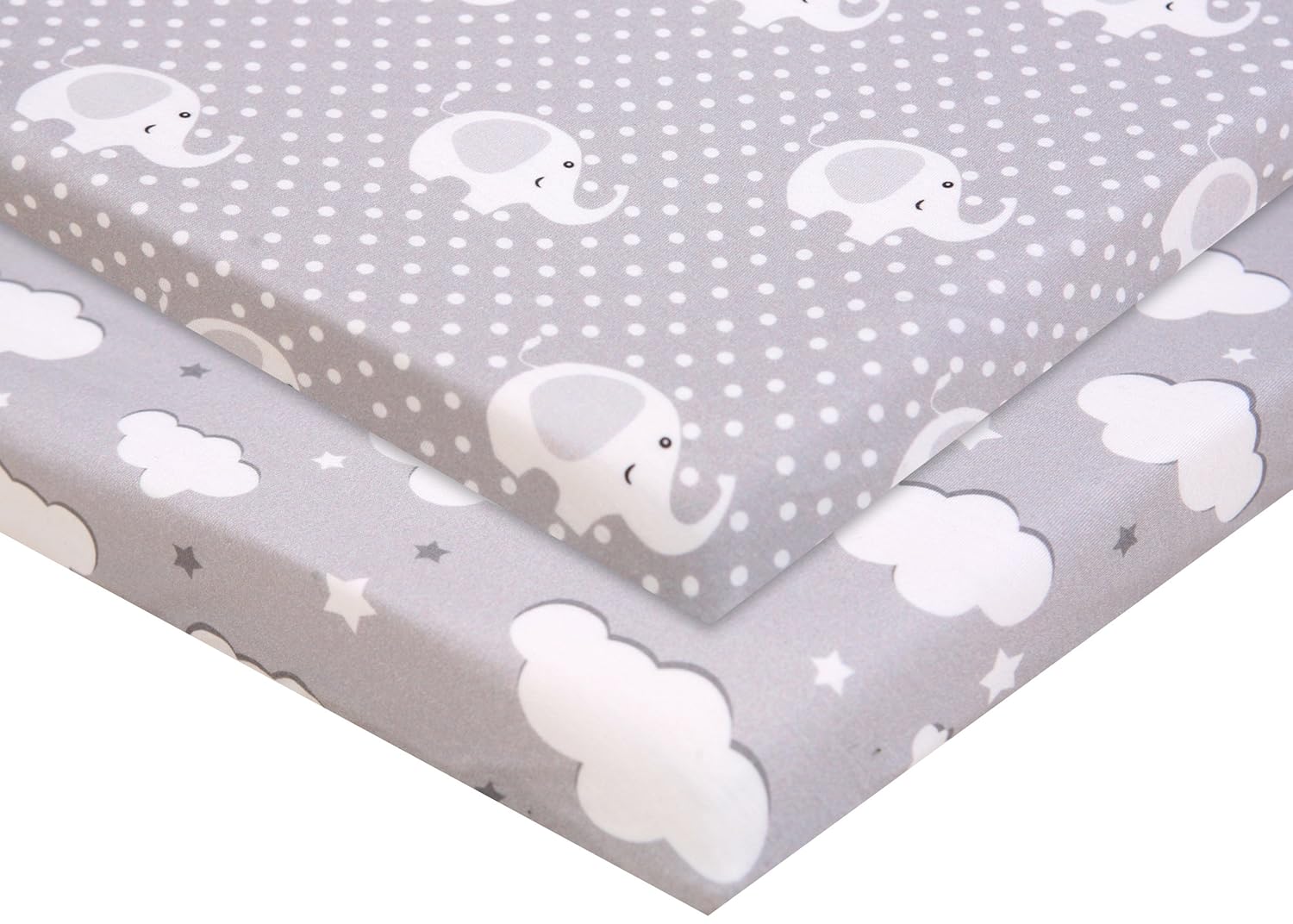 Pack n Play Fitted Pack n Play Playard Sheet Set-2 Pack Portable Mini Crib Sheets,Playard Mattress Cover,Super Soft Material，Elephants & Clouds