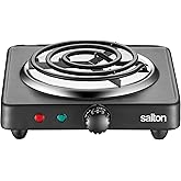 Salton Single Coil Portable Electric Cooktop | 1000 Watts | Lightweight & Compact | Variable Temperature Control | Perfect fo