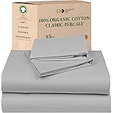 California Design Den King Size Sheets Set - Soft 100% Organic Cotton, Crisp Percale Sheets with Deep Pockets, Breathable and Durable Bedding Set - Light Grey