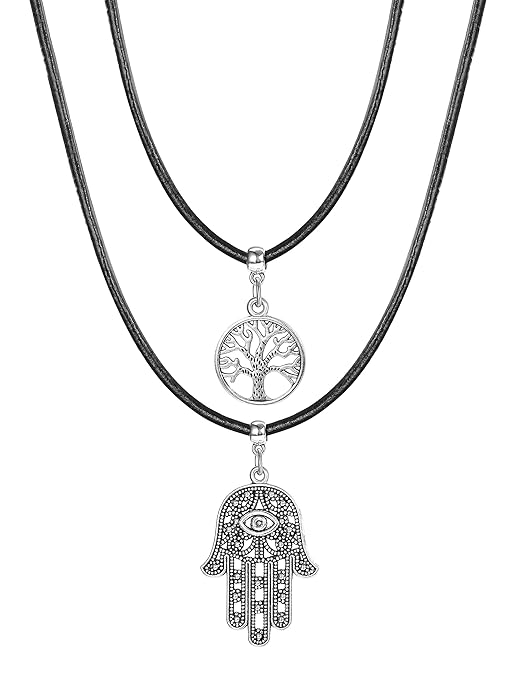 BE STEEL 2 STÜCKE Echtes Leder Halskette Für Damen Mädchen Lebensbaum Anhänger Halskette Hand der Fatima Kette Nazar Auge Ein