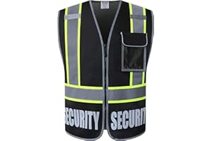 HATAUNKI Retro-Reflection Security Safety Vests Heavy Duty Black Mesh with 5 Pockets and Front Zipper Meet ANSI/ISEA 107-2015 (Black-22, X-Large)