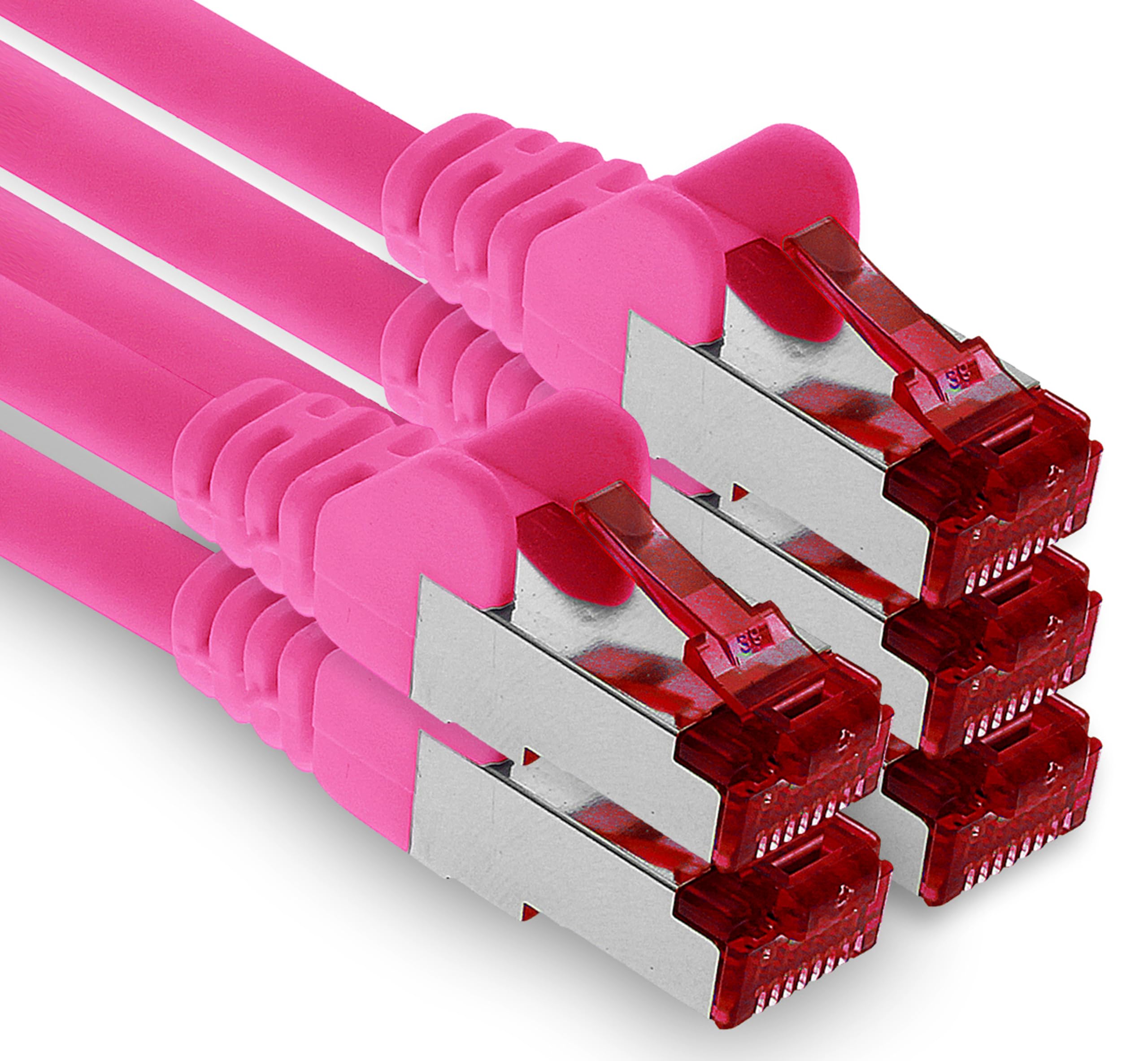 1aTTack.de - 5x 2m CAT6 patch cable S/FTP PIMF shielding CAT.6 RJ45 network cable Ethernet cable DSL LAN router switch modem patch panel - magenta - 5 pieces