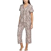 BCBGMAXAZRIA womens Pajama Set Short Sleeve Notch Collar With Pants