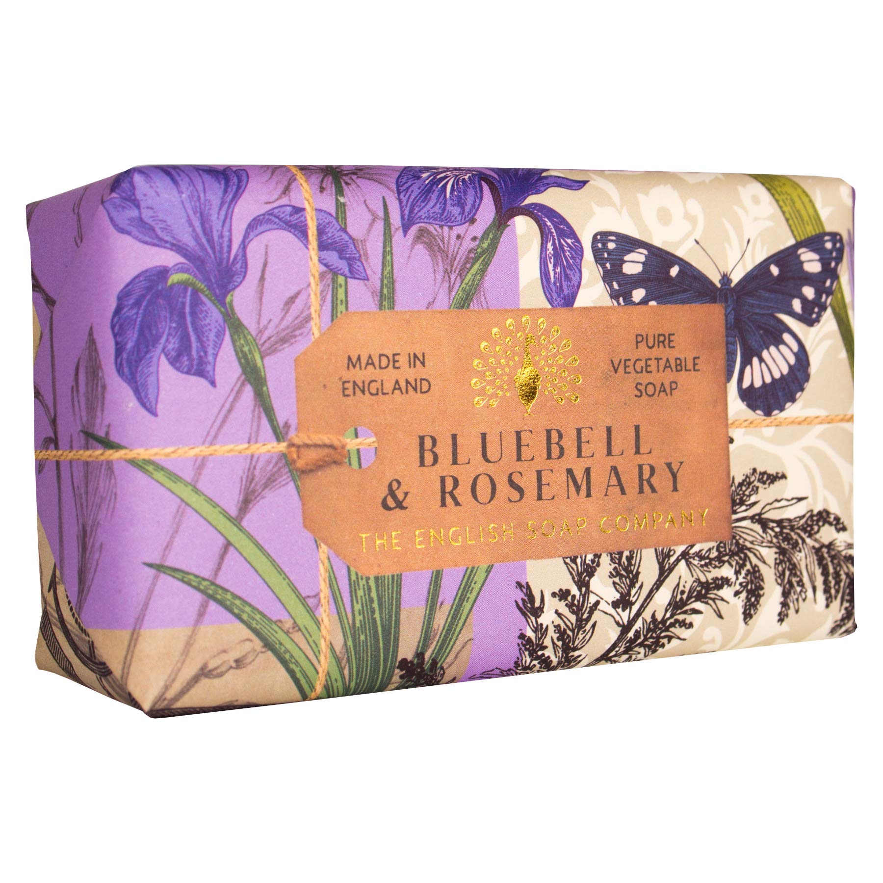 The English Soap Company Anniversary Wrapped Soap Bar, Bluebell Shea Butter Soap Bar, Moisturising Soap Bar for Face and Body, Bluebell and Rosemary Scent 190g