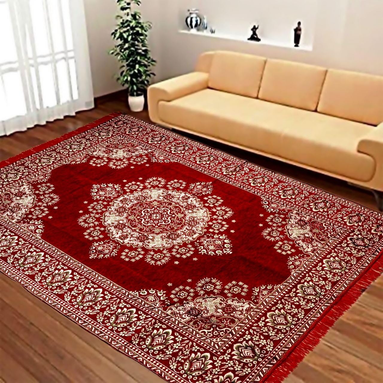 Justway Traditional Carpet (Maroon, Cotton, 55*78 Inches)
