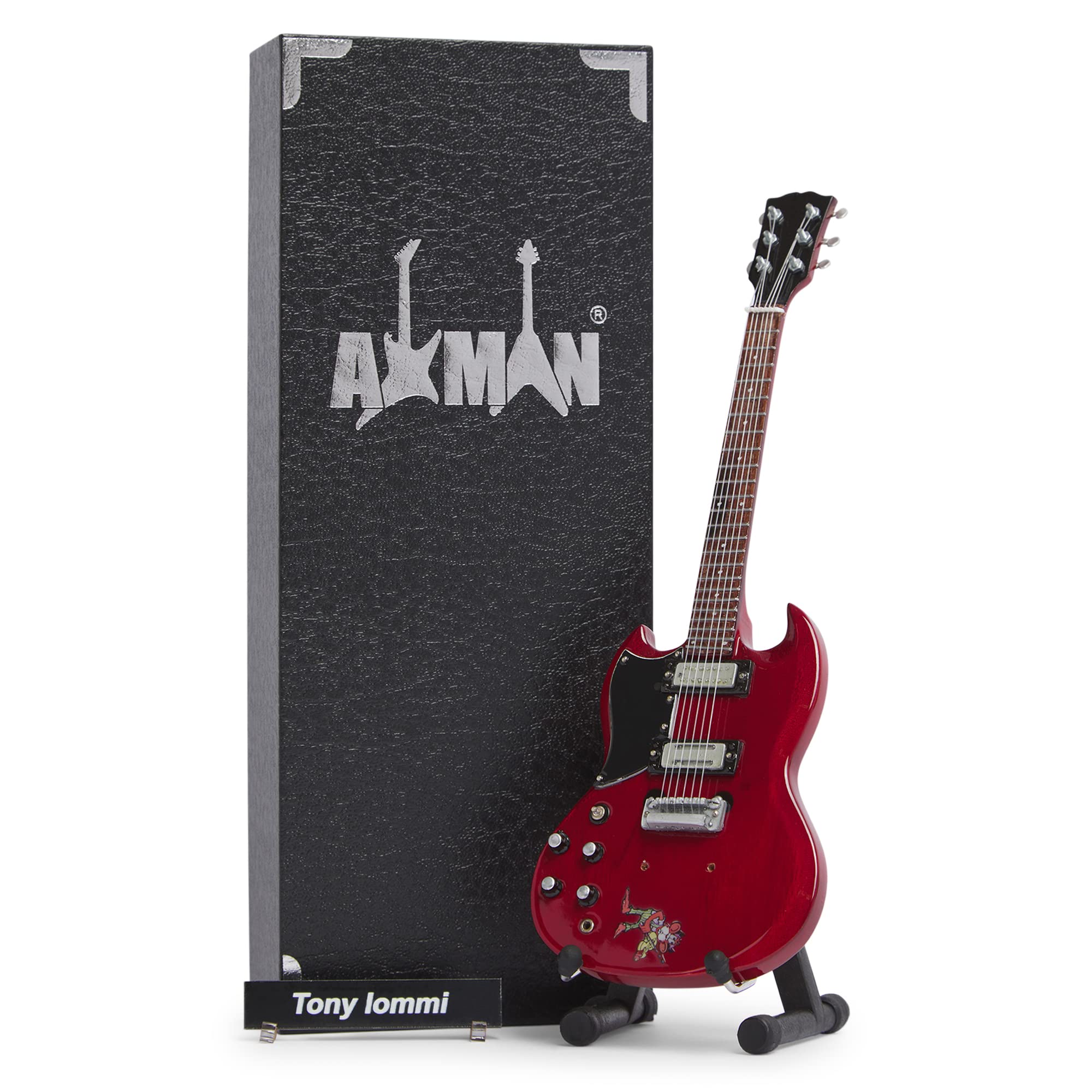 T Iommi (Sabbath) Miniature Guitar Replica - Music Gifts - Handmade Ornamental 1/4 Scale - Includes a Display Box, Name Tag and Miniature Guitar Stand