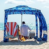 AMMSUN Beach Cabana, 6.5'&times;6.5' Beach Canopy, Easy Set up and Take Down, Cabana Tent with Sand Pockets, Instant Sun Shade with Side Wall, Coral Tropical