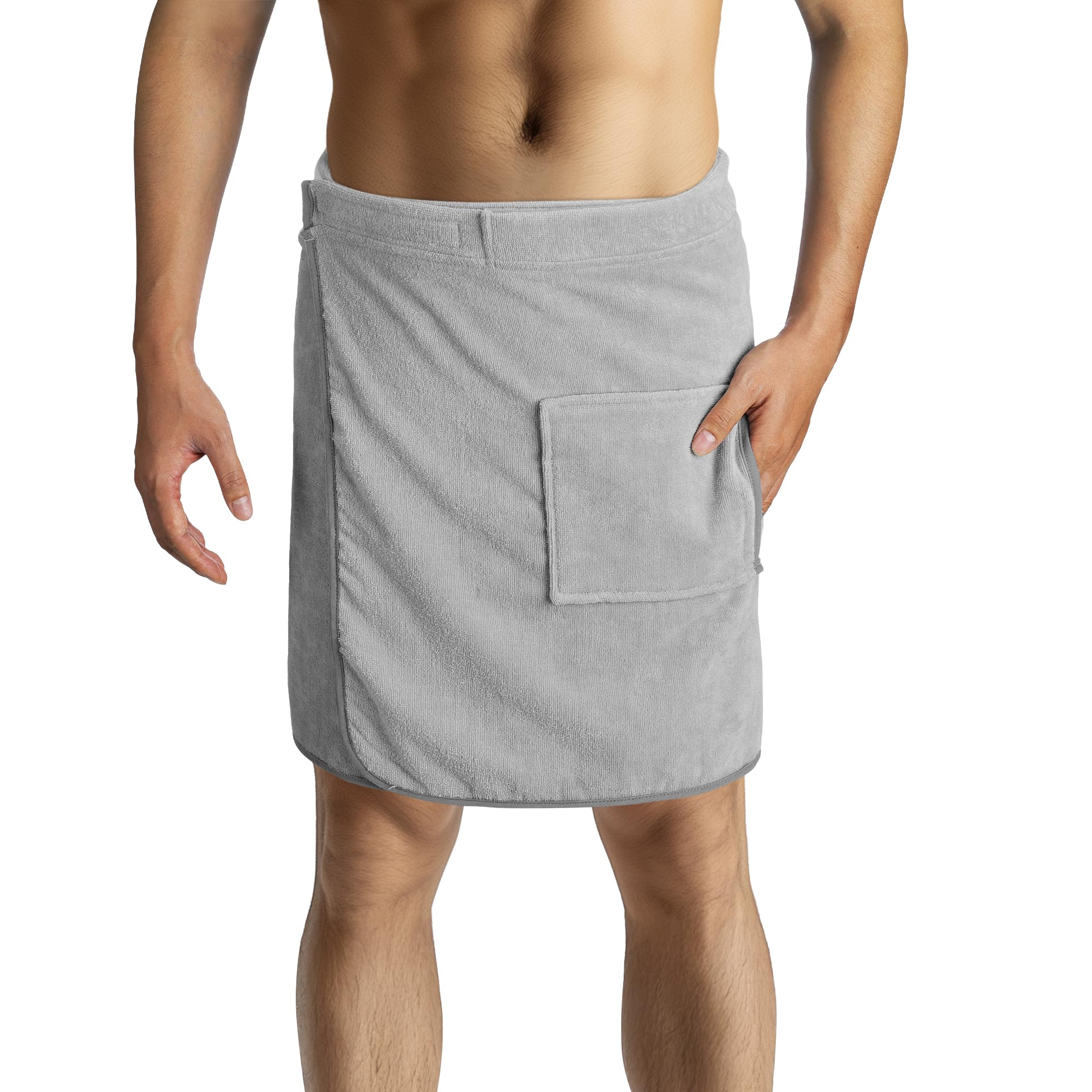 HOMELEVEL Men's Towel Wrap - Quick Dry Gym and Sauna Towel for Spa - Cotton Wrap Around Bath Towels for Men - with Hook-and-Loop Fastening & Pocket