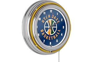 TRADEMARK GLOBAL Utah Jazz NBA Chrome Double Ring Neon Clock