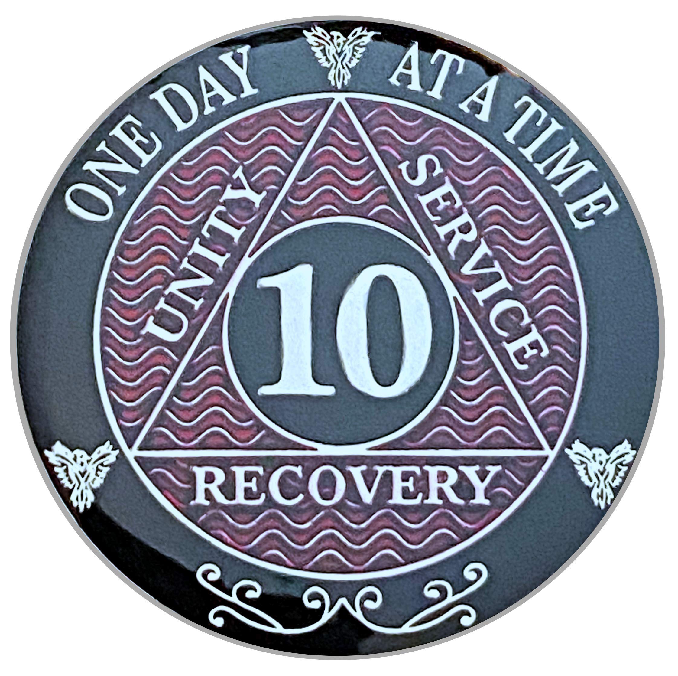 10 Year AA Coin Silver Color Plated-Medallion, Recovery Chip, 12 Step Token, Alcoholics Anonymous Coin