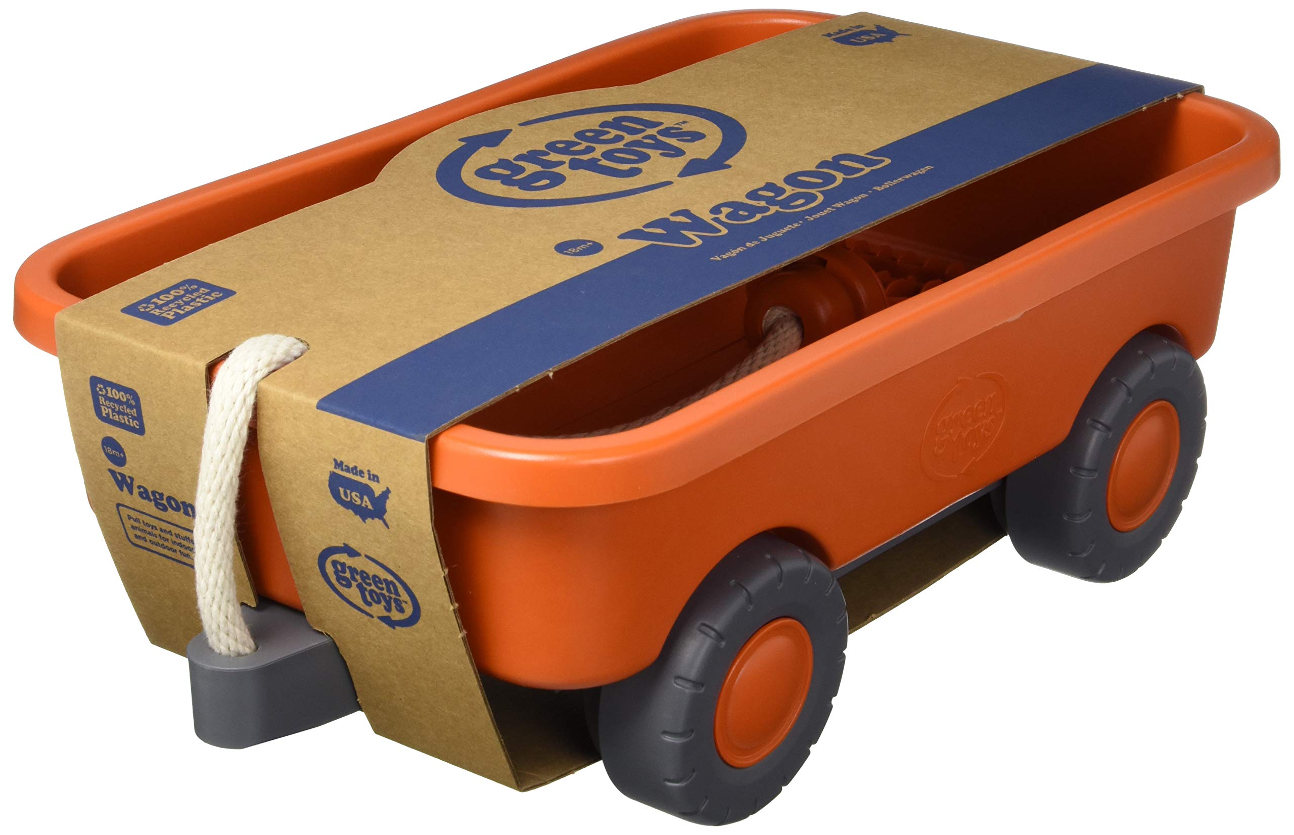 Green Toys Wagon, Orange CB - Pretend Play, Motor Skills, Kids Outdoor Toy Vehicle. No BPA, phthalates, PVC. Dishwasher Safe, Recycled Plastic.