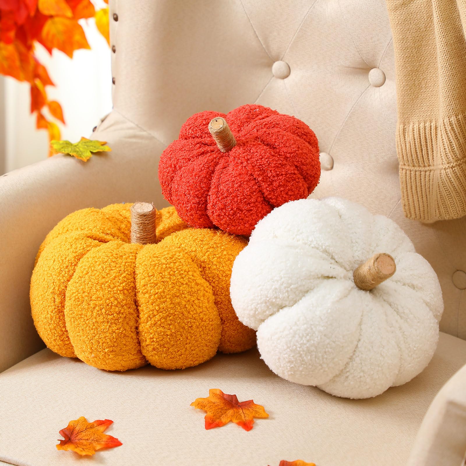 FairySandy 3 Pcs Fall Pumpkin Pillow Plush Halloween Pumpkin Throw ...