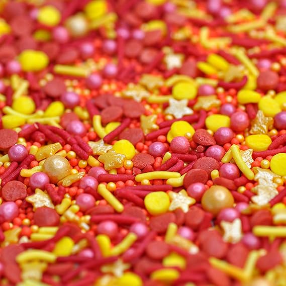 Vulcan Fire Sprinkles Vegan Gluten Free Cake Sprinkle Mix For Cupcakes Birthday Party Red Gold Yellow Stars 120g 4 2oz Amazon Co Uk Grocery