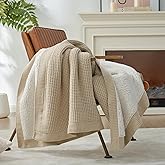 Amélie Home Reversible Waffle Weave Throw Blanket, Chenille Knit with Warm Sherpa, Soft Cozy Blanket for Couch, 50"x60", Beige