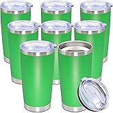 AUWBON 20oz Tumbler Bulk Stainless Steel Tumbler Cup with Lid Vacuum Insulated Double Wall Travel Mug, Durable Powder Coated Travel Coffee Tumbler Mug for Hot & Cold Drinks, Green,8 Pack