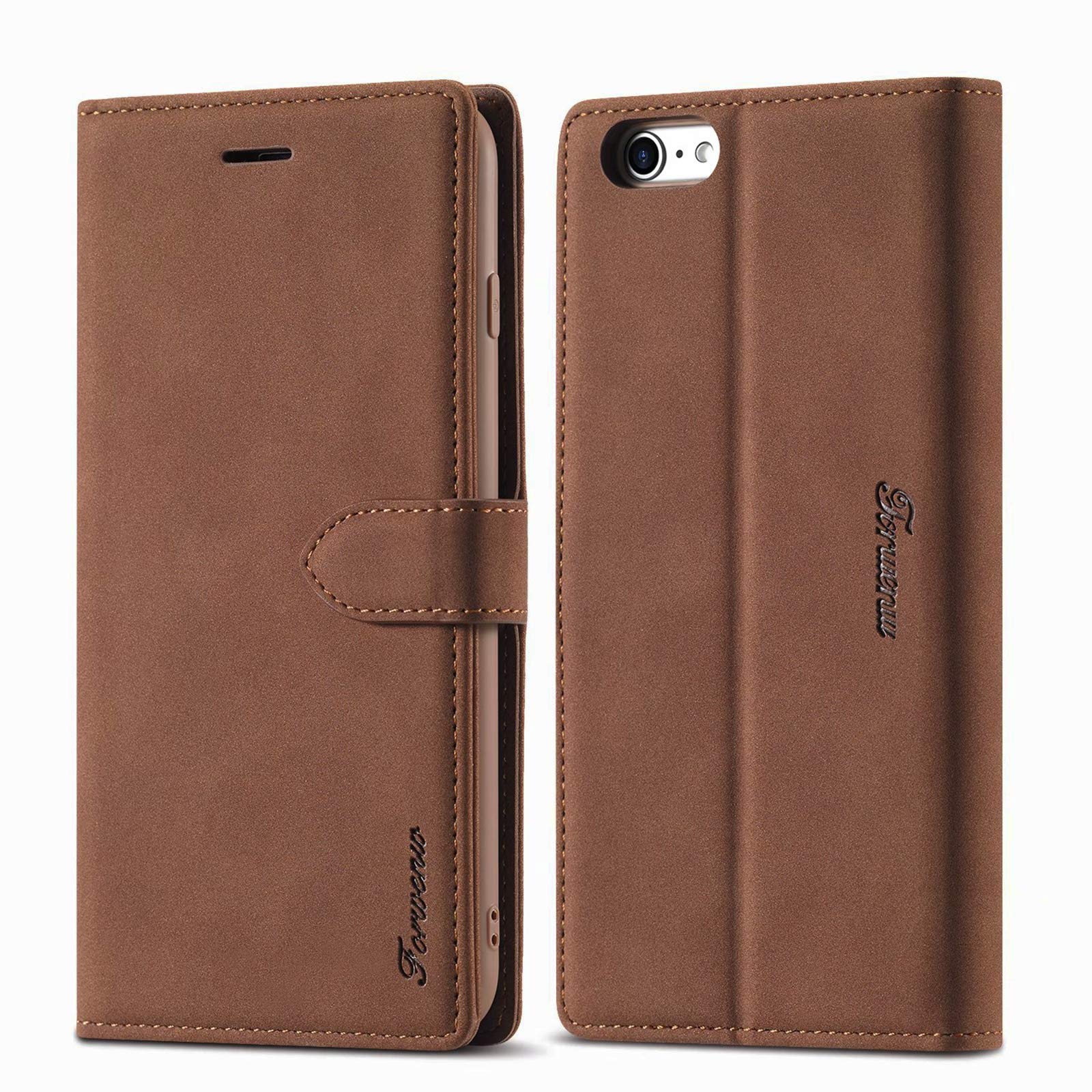 LOLFZ Wallet Case for iPhone 6, for iPhone 6S Case, Premium Leather Case Card Holder Kickstand Magnetic Closure Flip Case Cover for iPhone 6 iPhone 6S - Brown